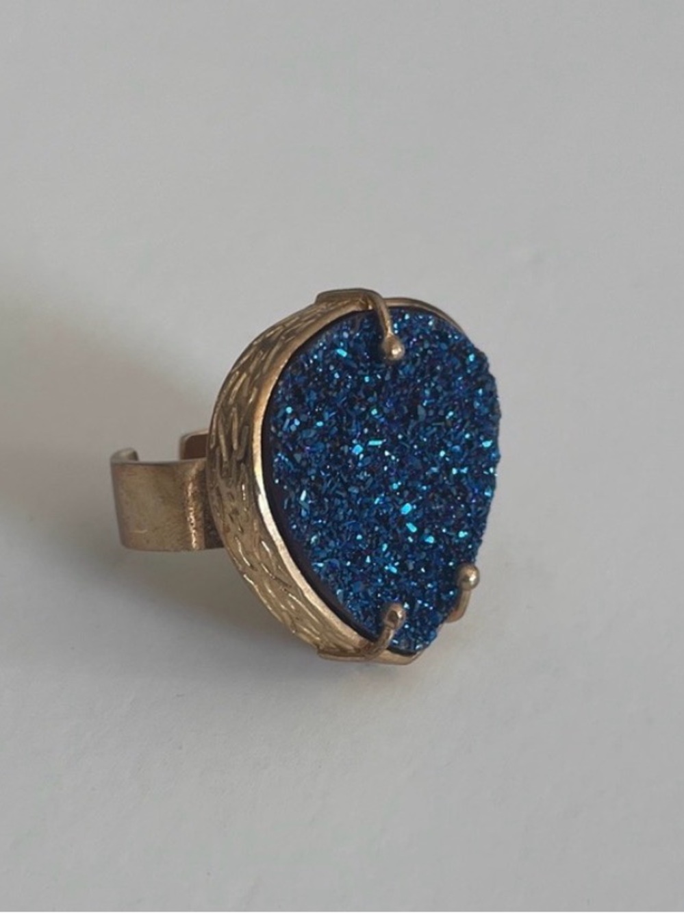 Gold Ring with Blue Druzy Stone - Women's Fashion Ring